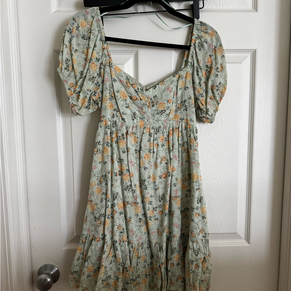 Vici Green and Yellow Floral Mini Dress